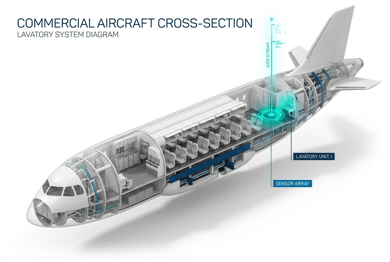 Aircraft cross-section showing lavatory wastewater collection system